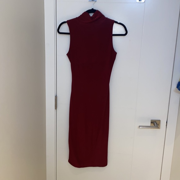 Burgundy Red Missguided High Neck Bodycon Midi Dress Size 6 - Picture 2 of 4